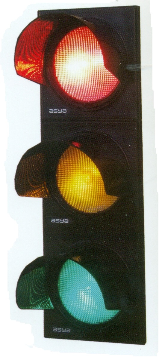 Triple LED traffic signal head with PC honeycomb lenses and magnifying cells to maximize lighting, sizes 100/200/300 mm