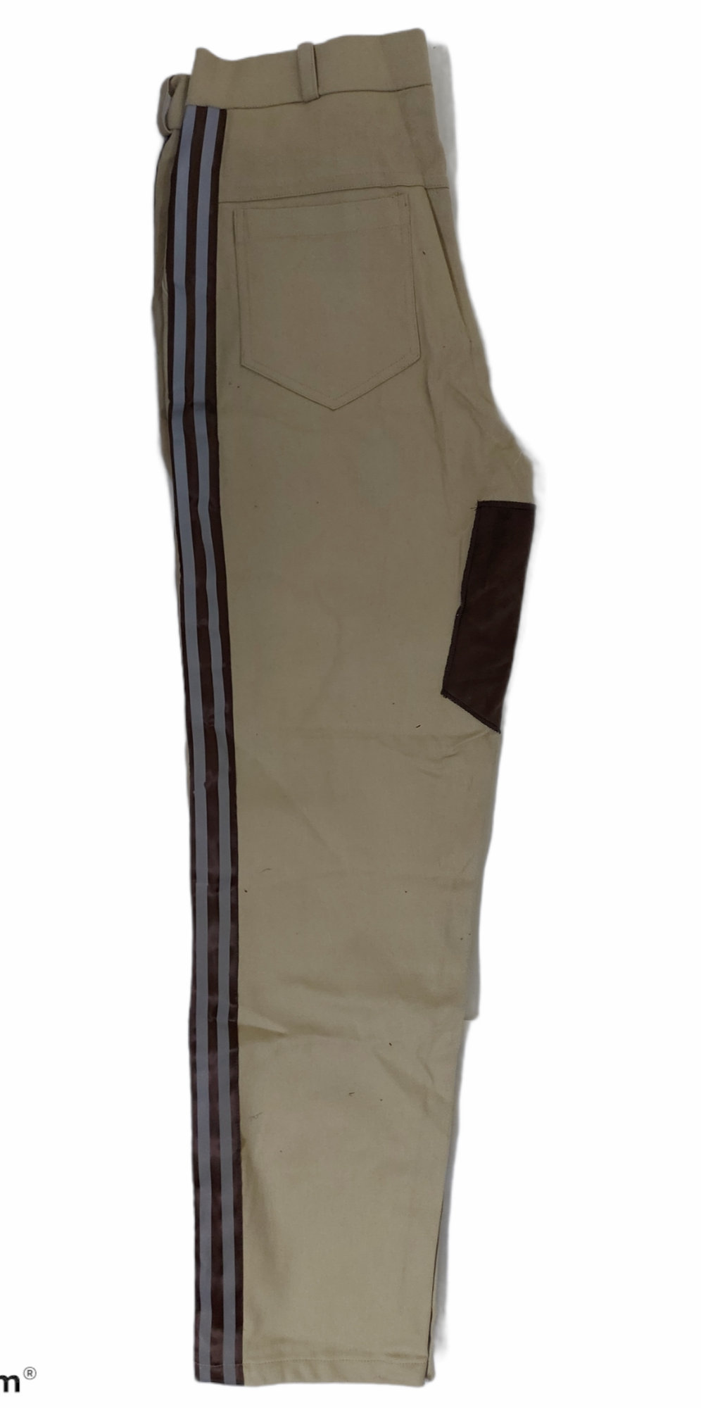 Khaki Gabardine trousers with reflective side strips and suede lining for motorcyclists.