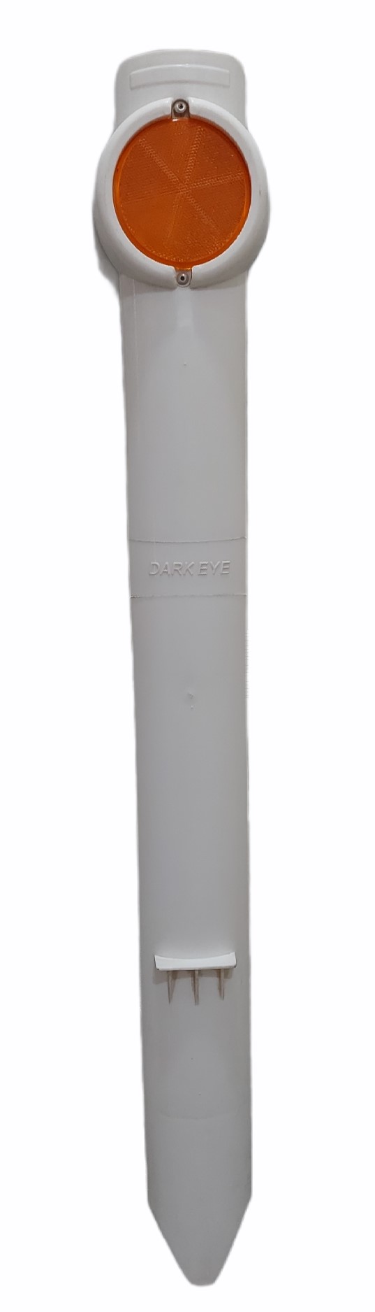 High-flexibility plastic strip road delineator with a reflective prismatic lens at the top for securing highway roadsides (New)