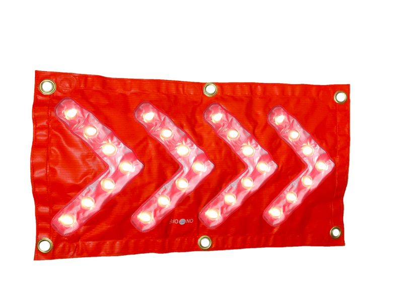 Size 45 x 25 cm Quadruple chevron magnetic mat with LED lighting, easily foldable, used for night warning in various situations